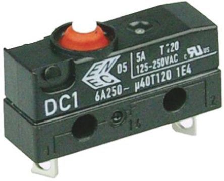 DC1B-A1AA, ZF SPST-NC Button Microswitch, 6 A @ 250 V ac, Микропереключатель