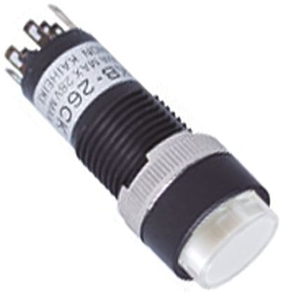 KB-26CKS1-59WGNS, NKK Switches Double Pole Double Throw (DPDT) Latching White LED Push Button Switch, 12.3 (Dia.)mm, Panel Mount, Кнопочный переключатель