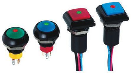 IPR3FAD3L0G, APEM Single Pole Single Throw (SPST) Momentary Green LED Push Button Switch, IP67, 13.6 (Dia.)mm, Panel Mount, 28V dc, Кнопочный переключатель