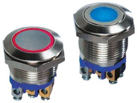 AV09C7L3D9001, APEM Single Pole Single Throw (SPST) Momentary Blue LED Push Button Switch, 19.2 (Dia.)mm, 250V ac, Кнопочный переключатель