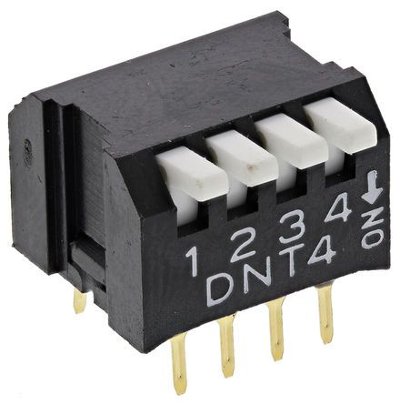 DNT4, RS PRO 2 Way Through Hole DIP Switch SPST, Lever Actuator, Переключатель