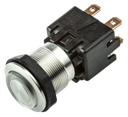 1241.6824.1124000, Schurter Double Pole Double Throw (DPDT) Latching Blue LED Push Button Switch, IP64, 19 (Dia.)mm, Panel Mount, 125/250V, Кнопочный переключатель