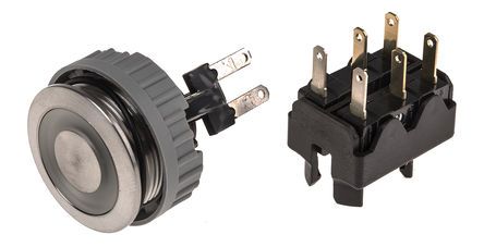 1241.6934.1122000, Schurter Single Pole Double Throw (SPDT) Momentary Green LED Push Button Switch, Screw Mount, 125/250V ac, Кнопочный переключатель