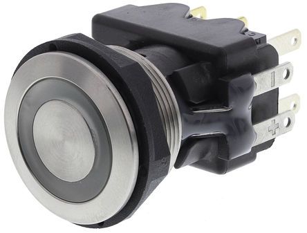 1241.6924.1124000, Schurter Single Pole Double Throw (SPDT) Momentary Blue LED Push Button Switch, IP67, 19 (Dia.)mm, Panel Mount, 250V ac, Кнопочный переключатель