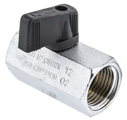 S35DF0, RS PRO Chrome Plated Brass Line Mounting Hydraulic Ball Valve G 1/2, Шаровой кран