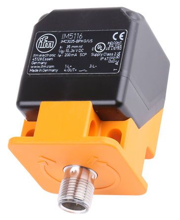 IM5116, ifm electronic Inductive Sensor - Block, PNP-NO Output, 35 mm Detection, IP67, M12 - 4 Pin Terminal, Индуктивный датчик приближения