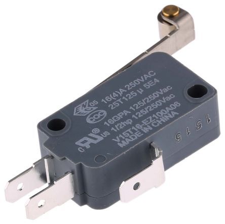 V15T16-EZ100A06, Honeywell SPDT-NO/NC Roller Lever Microswitch, 16 A @ 250 V ac, Микропереключатель