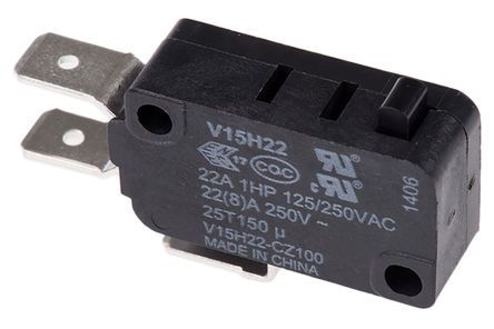 V15H22-CZ100, Honeywell SPDT-NO/NC Plunger Microswitch, 22 A @ 250 V ac, Микропереключатель