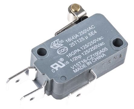 V15T16-CZ100A05, Honeywell SPDT-NO/NC Short Roller Lever Microswitch, 16 A @ 250 V ac, Микропереключатель