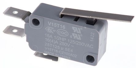 V15T16-CZ100A02, Honeywell SPDT-NO/NC Leaf Lever Microswitch, 16 A @ 250 V ac, Микропереключатель