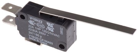 V15H22-CZ100A03, Honeywell SPDT-NO/NC Long Leaf Lever Microswitch, 22 A @ 250 V ac, Микропереключатель