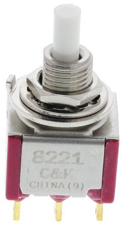 8221SHZGE, C & K Double Pole Double Throw (DPDT) Momentary Push Button Switch, 11.4 x 12.7mm, Panel Mount, Кнопочный переключатель