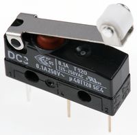 DC3C-L1RC, ZF SPDT-NO/NC Roller Lever Microswitch, 100 mA @ 30 V dc, Микропереключатель