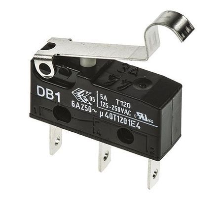 DB1C-B1SC, ZF SPDT-NO/NC Simulated Roller Lever Microswitch, 6 A @ 250 V ac, Микропереключатель