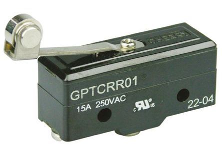 GPTCRR01, ZF SPDT-NO/NC Roller Lever Microswitch, 15 A @ 250 V ac, Микропереключатель