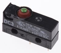 DC3C-H1AA, ZF SPDT-NO/NC Button Microswitch, 100 mA @ 30 V dc, Микропереключатель