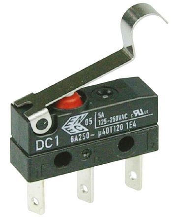 DC1C-L1SC, ZF SPDT-NO/NC Simulated Roller Lever Microswitch, 6 A @ 250 V ac, Микропереключатель