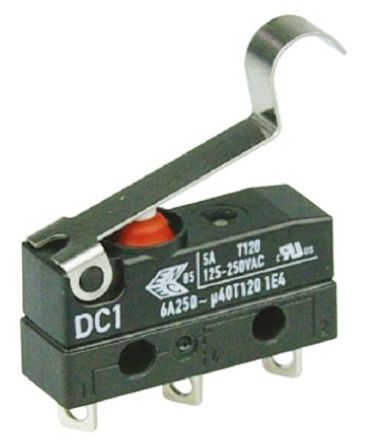 DC1C-A1SC, ZF SPDT-NO/NC Simulated Roller Lever Microswitch, 6 A @ 250 V ac, Микропереключатель