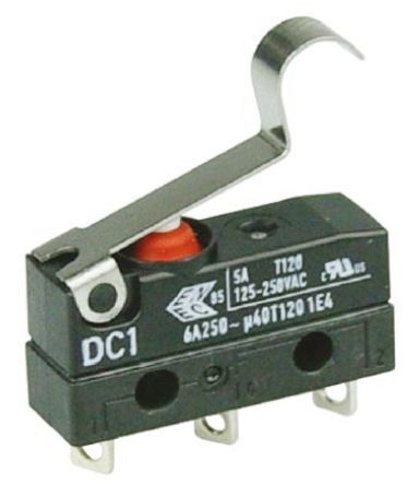 DC1C-A1SB, ZF SPDT-NO/NC Simulated Roller Lever Microswitch, 6 A @ 250 V ac, Микропереключатель