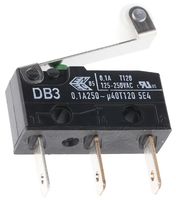 DB3C-B1RC, ZF SPDT-NO/NC Roller Lever Microswitch, 100 mA @ 30 V dc, Микропереключатель