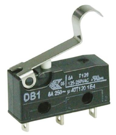 DB1C-A1SB, ZF SPDT-NO/NC Simulated Roller Lever Microswitch, 6 A @ 250 V ac, Микропереключатель