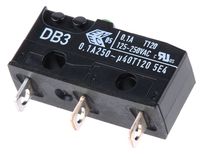 DB3C-A1AA, ZF SPDT-NO/NC Button Microswitch, 100 mA @ 30 V dc, Микропереключатель