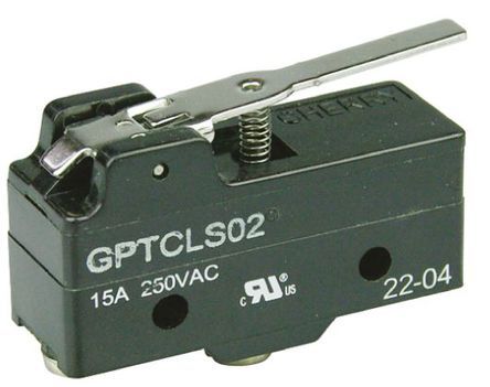 GPTCLS02, ZF SPDT-NO/NC Short Lever Microswitch, 15 A @ 250 V ac, Микропереключатель