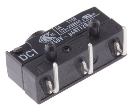 DC1C-K8AA, ZF SPDT-NO/NC Button Microswitch, 6 A @ 250 V ac, Микропереключатель