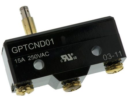 GPTCND01, ZF SPDT-NO/NC Button Microswitch, 15 A @ 250 V ac, Микропереключатель