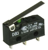 DB3C-A1LC, ZF SPDT-NO/NC Hinge Lever Microswitch, 100 mA @ 30 V dc, Микропереключатель