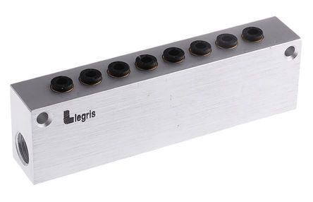 3310 04 13, Legris 8 stations G 1/4 Manifold, Aluminium 1/4 in G