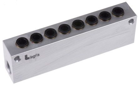 3310 06 13, Legris 8 stations G 1/4 Manifold, Aluminium 1/4 in G