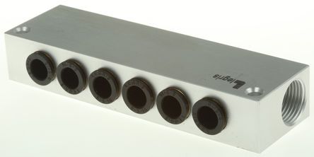 3310 08 17, Legris 6 stations G 3/8 Manifold, Aluminium 3/8 in G
