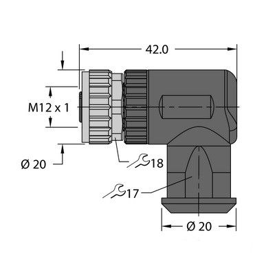 FW-EWKPM0416-SA-S-0408 Круглый разборный разъем M12 x 1 Мама, угловой