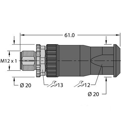 FW-ERSPM0416-SA-S-0408 Вилка прямая M12 x 1, под индивидуальные характеристики