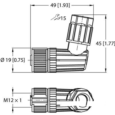 FW-EWKPM0426-SA-P-0408 Круглый разборный разъем M12 x 1 Мама, угловой