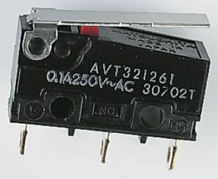 AVT321261J, Panasonic SPDT Lever Microswitch, 100 mA @ 250 V ac, Микропереключатель