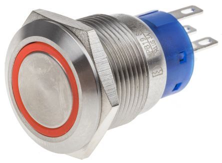 MPB19-A0F20E-324-JQ, RS PRO Double Pole Double Throw (DPDT) Momentary Red LED Push Button Switch, IP67, 19.2 (Dia.)mm, Panel Mount, 250V ac, Кнопочный переключатель