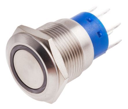 MPB19-A0F20R-324-JQ, RS PRO Double Pole Double Throw (DPDT) Momentary Red LED Push Button Switch, IP67, 19.2 (Dia.)mm, Panel Mount, 250V ac, Кнопочный переключатель