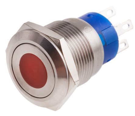 MPB19-A0F10D-324-JQ, RS PRO Single Pole Double Throw (SPDT) Momentary Red LED Push Button Switch, IP67, 19.2 (Dia.)mm, Panel Mount, 250V ac, Кнопочный переключатель