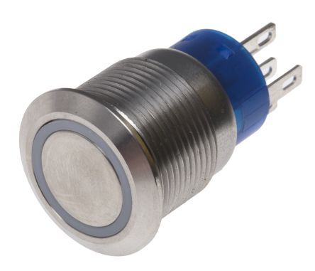 MPB19-A0F11E-112-JQ, RS PRO Single Pole Double Throw (SPDT) Latching White LED Push Button Switch, IP67, 19.2 (Dia.)mm, Panel Mount, 250V ac, Кнопочный переключатель