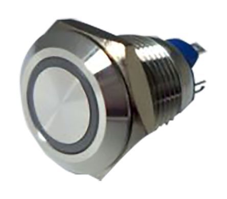 AV01L-B42-M3-FR-B-12V, RS PRO Single Pole Single Throw (SPST) Momentary Blue LED Push Button Switch, IP65, IP67, 12 (Dia.)mm, Panel Mount, 12V, Кнопочный переключатель