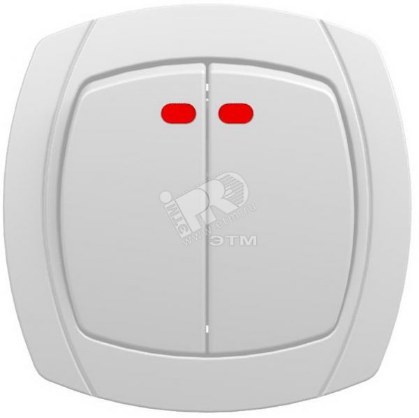 OVAL Выключатель двухклавишный скрытый белый с индикацией 10А (6123)