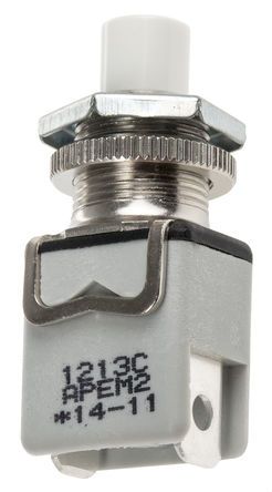 1213C WHITE, APEM 1NO Momentary Push Button Switch, 12.2 (Dia.)mm, Panel Mount, 250V ac, Кнопочный переключатель