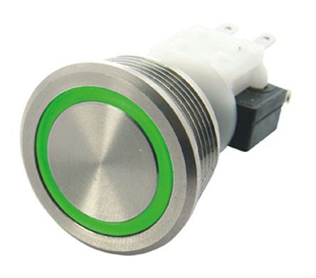 H48M-112G4044, ITW H48M Single Pole Double Throw (SPDT) Momentary Green LED Push Button Switch, IP67, 19.56 (Dia.)mm, Panel Mount,, Кнопочный переключатель