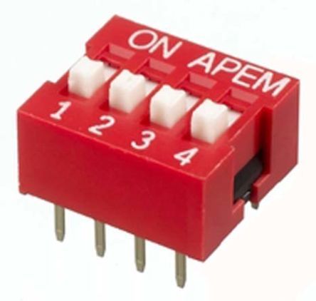 NDSR-04-V, APEM 4 Way Through Hole DIP Switch 4PST, Recessed Actuator, Переключатель