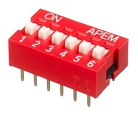 NDSR-06-V, APEM 6 Way Through Hole DIP Switch 6PST, Recessed Actuator, Переключатель