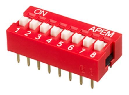 NDSR-08-V, APEM 8 Way Through Hole DIP Switch 8PST, Recessed Actuator, Переключатель