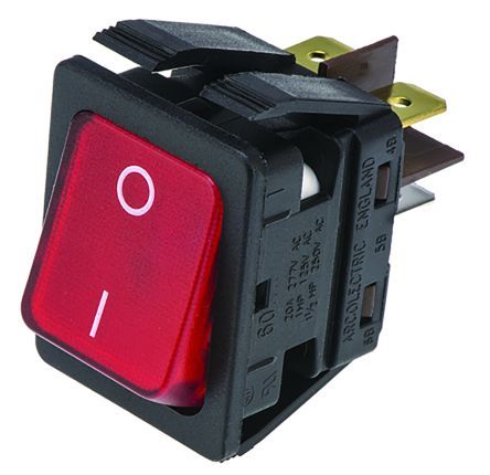 C1353VQNAM, Arcolectric Illuminated Double Pole Single Throw (DPST), On-Off Rocker Switch Panel Mount, Клавишный переключатель