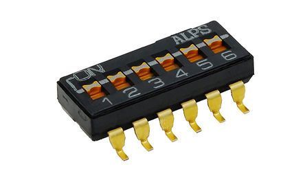 SSGM760102, Alps Alpine 6 Way Surface Mount DIP Switch 6P6T-NC, Flat Actuator, Переключатель